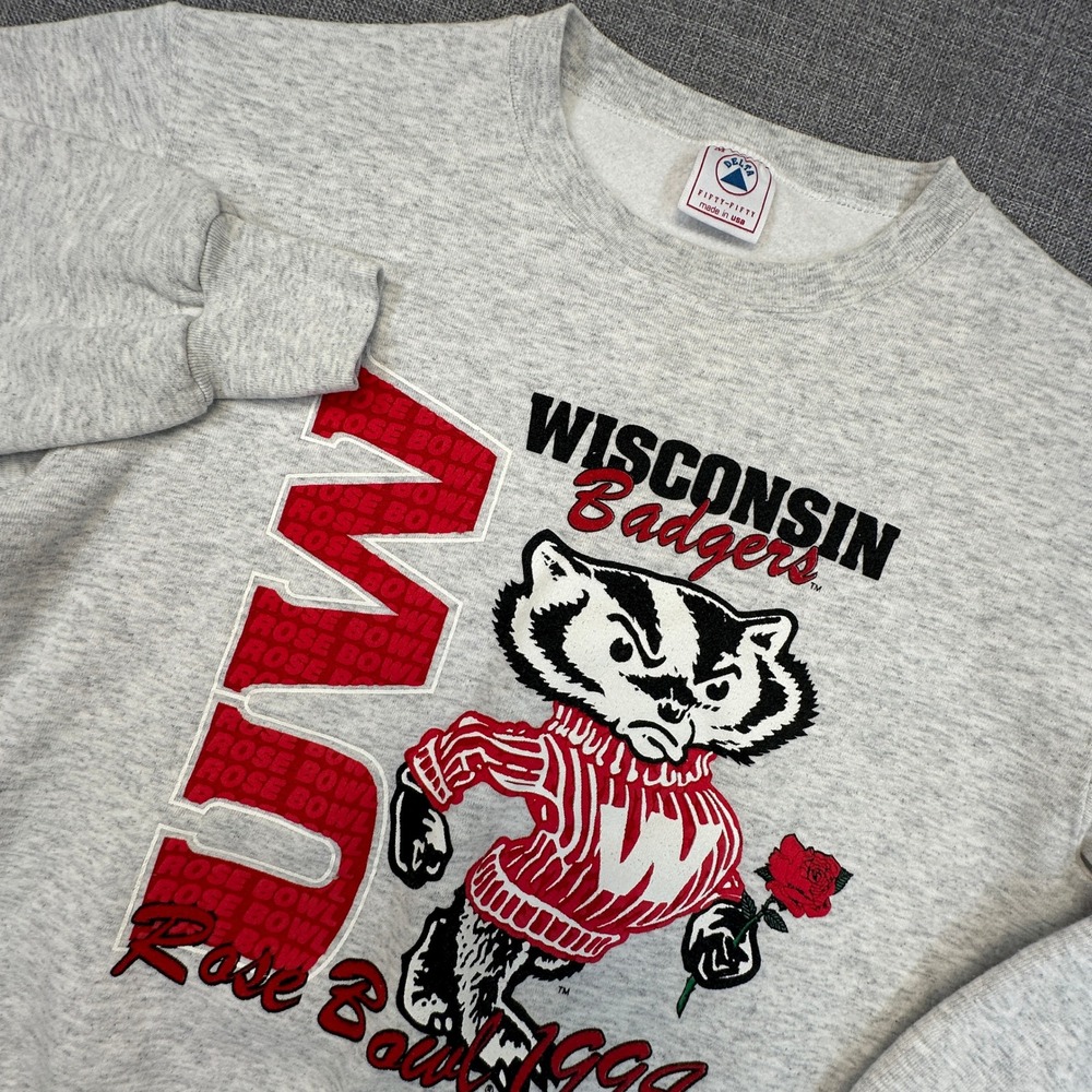 Wisconsin Badgers Sweatshirt Mens M Gray 1994 Rose Bowl Vintage USA Delta‎ Tag